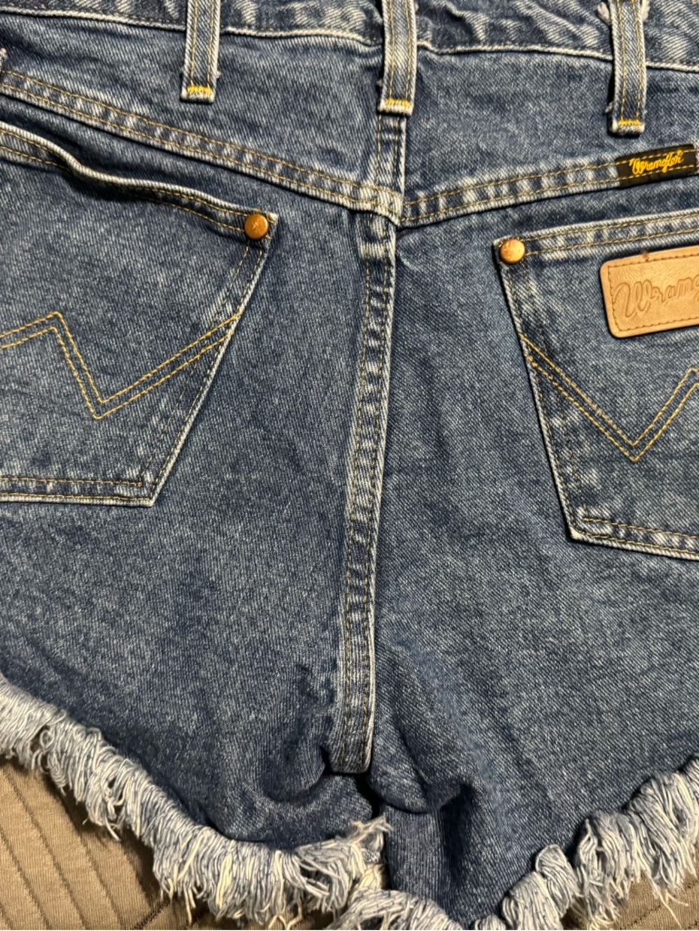 Wrangler Frayed Hem Denim Cutoff Shorts in Blue